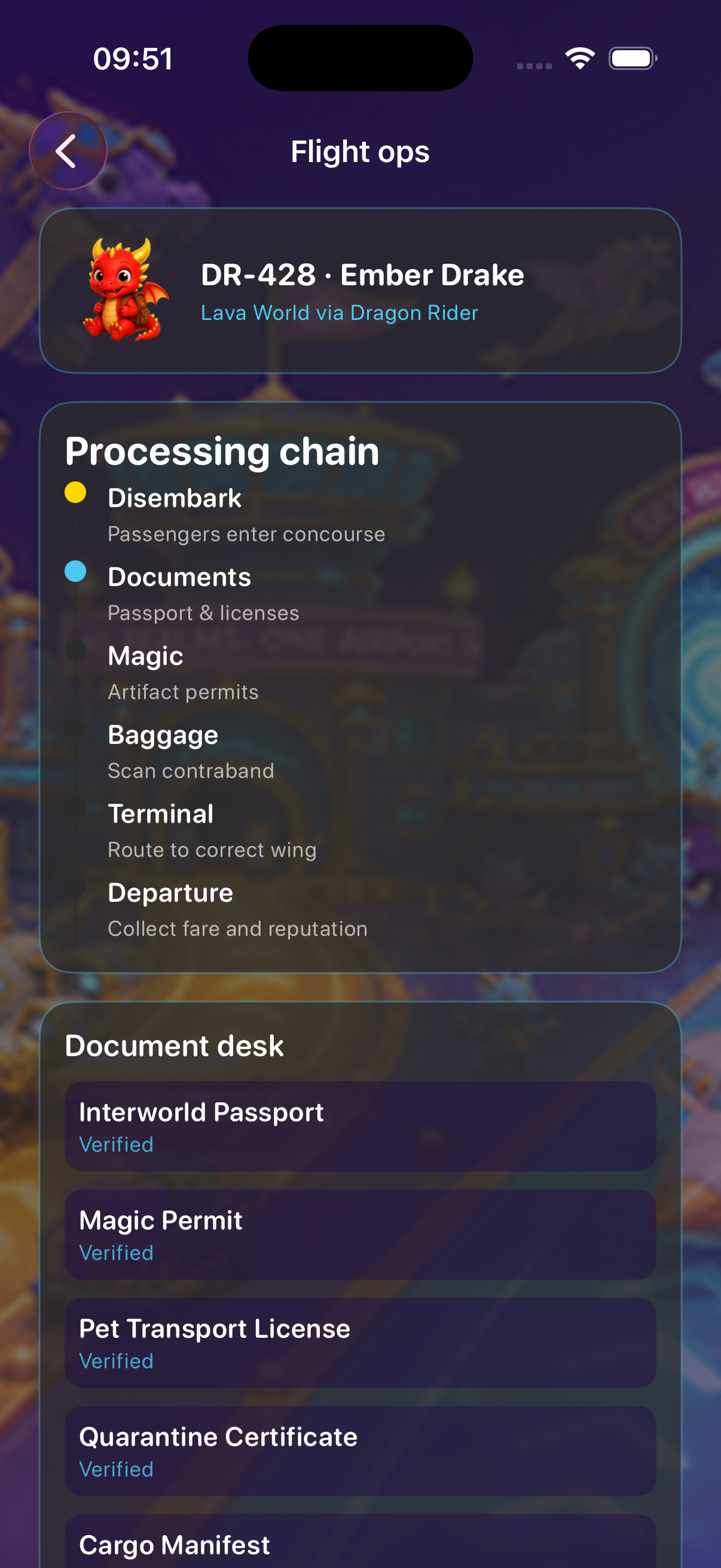 Flight processing checklist in Monster Airport